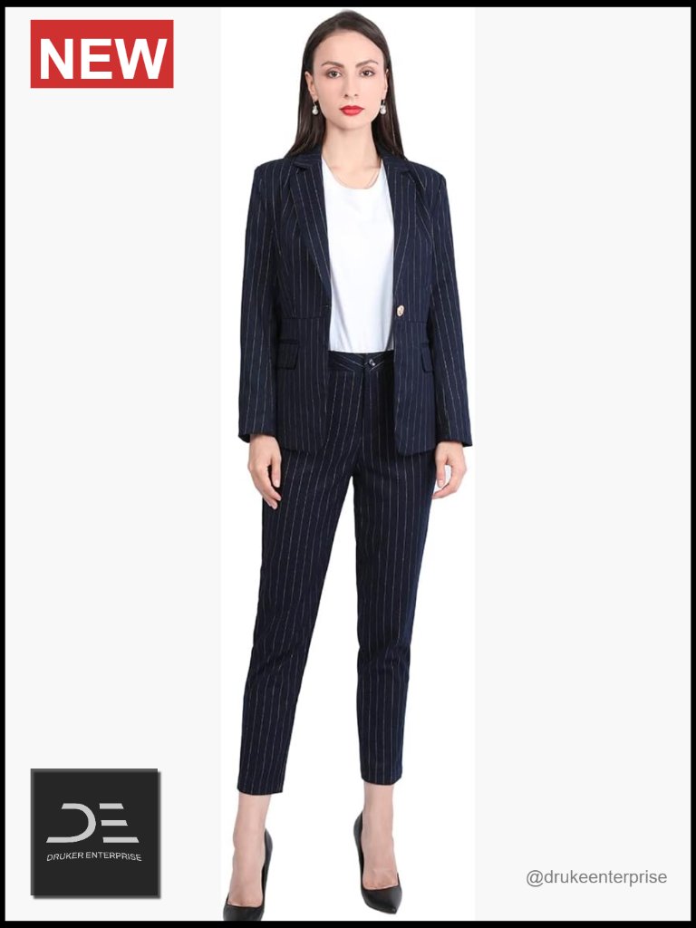 Striped Business Suit Set 2 Piece Blazer And Pants Office Work